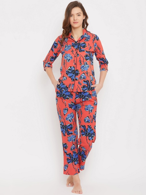 

Clovia Women Orange & Blue Printed Night suit