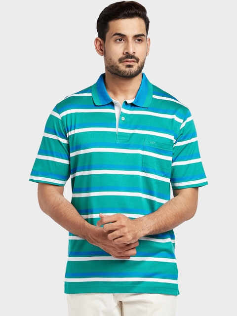 

ColorPlus Men Green Striped Polo Collar T-shirt