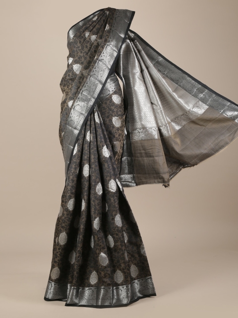 

Pothys Grey & Brown Jute Silk Printed Saree