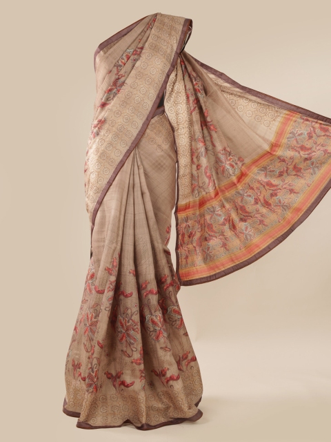 

Pothys Brown Printed Jute Silk Saree