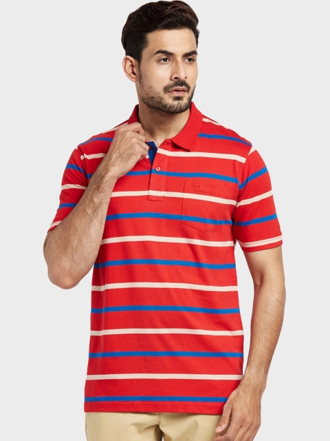 

ColorPlus Men Red Striped Polo Collar T-shirt