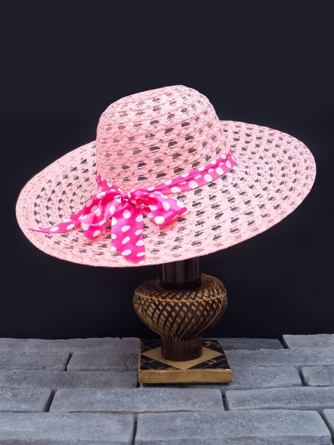 

Golden Peacock Women Pink Woven-Design Straw Sun Hat