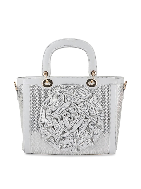 

Shoetopia Silver-Toned Self Design Handheld Bag