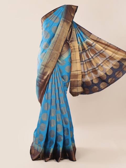 

Pothys Blue Printed Jute Silk Saree, Navy blue