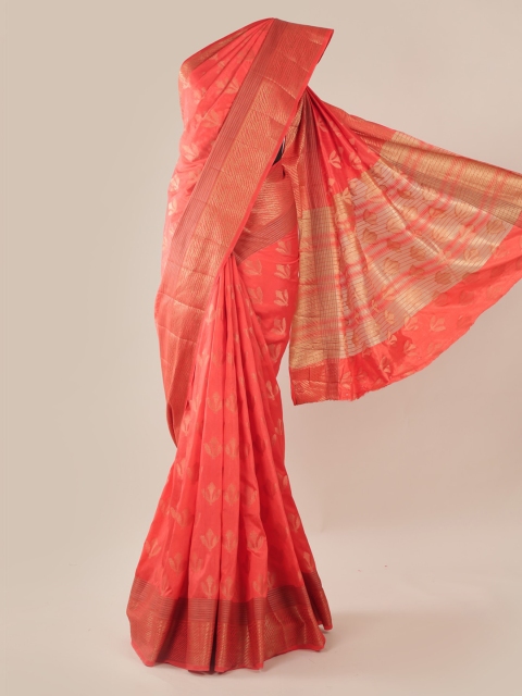 

Pothys Orange Checked Jute Silk Saree