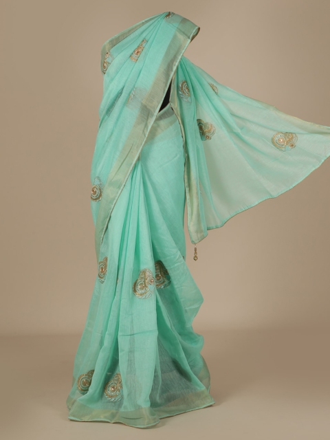 

Pothys Sea Green Solid Poly Chiffon Saree