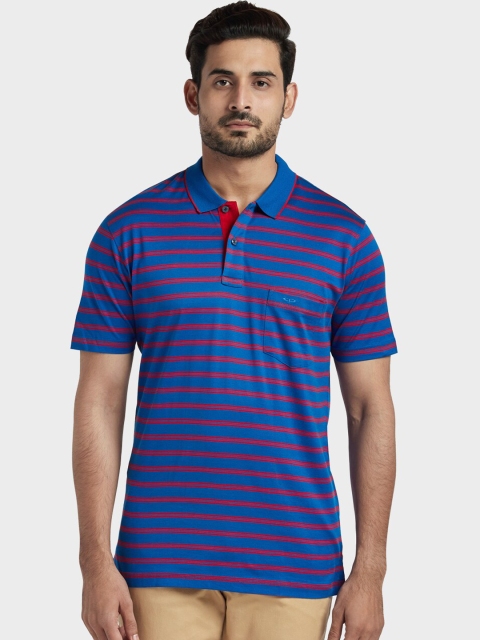 

ColorPlus Men Blue Striped Polo Collar T-shirt