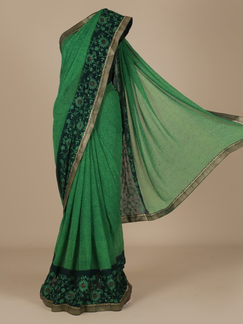 

Pothys Green Printed Poly Chiffon Saree