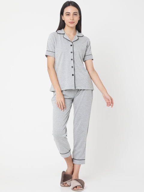 

Smarty Pants Women Grey & Black Solid Night suit