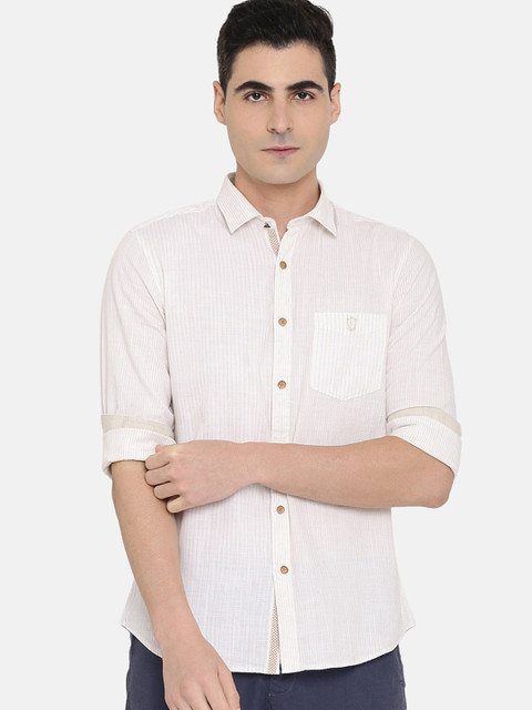 

True Blue Men Beige Regular Fit Self Design Casual Shirt