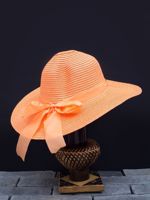

Golden Peacock Women Orange Woven-Design Straw Sun Hat