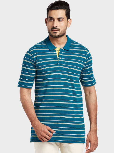 

ColorPlus Men Blue Striped Polo Collar T-shirt