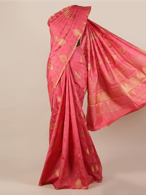 

Pothys Pink & Gold-Toned Jute Silk Woven Design Saree