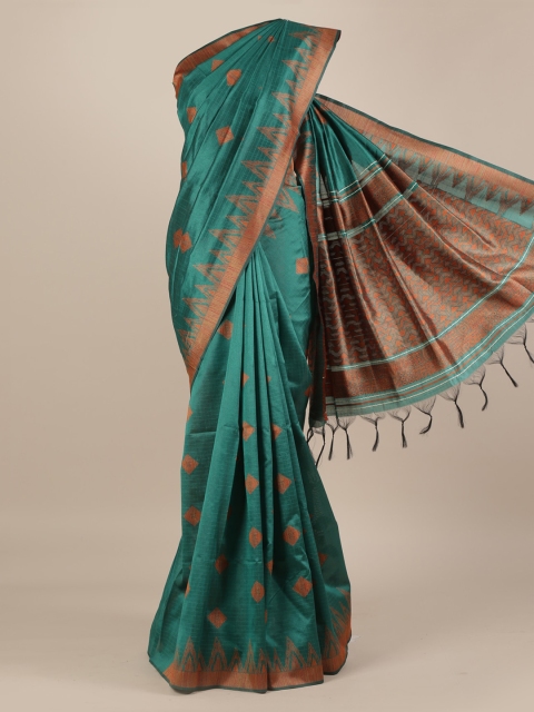 

Pothys Green Checked Jute Silk Saree