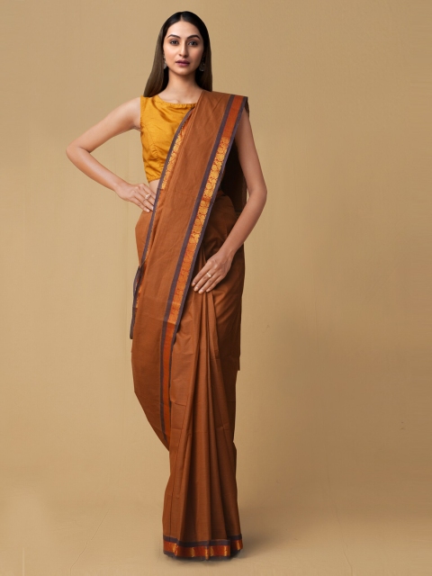 

Unnati Silks Brown Pure Cotton Solid Venkatgiri Saree