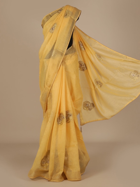 

Pothys Yellow Solid Poly Chiffon Saree