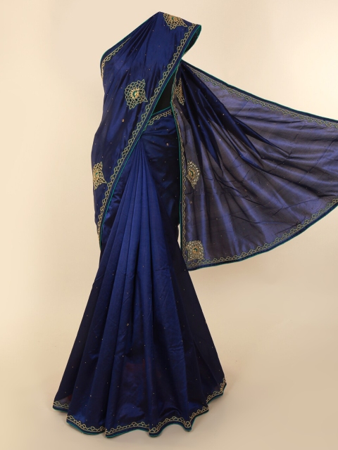 

Pothys Blue & Gold-Toned Jute Silk Embellished Saree