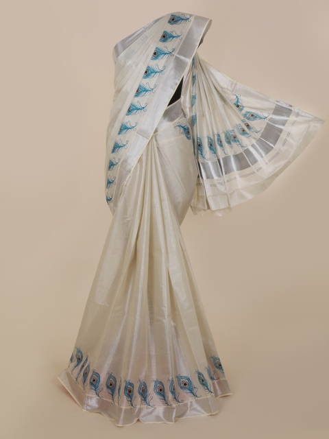 

Pothys Beige Pure Cotton Solid Kasavu Saree