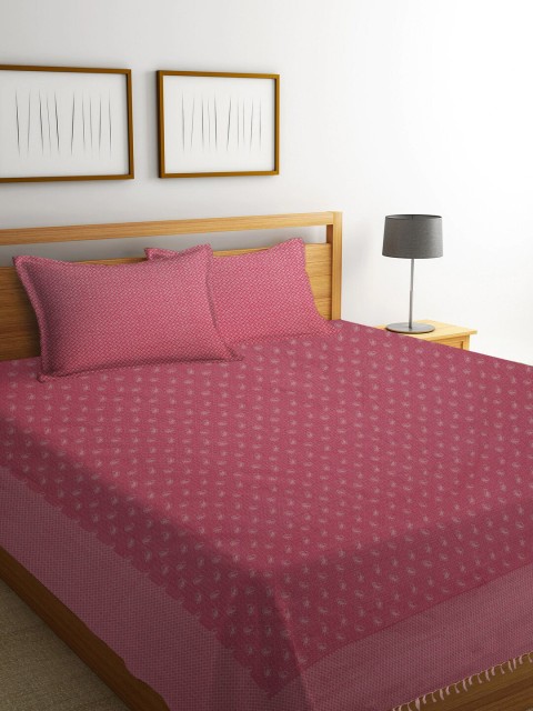 

NEUDIS By Dhrohar Pink Floral Hand Woven Double Bed Cover With 2 Pillow Covers
