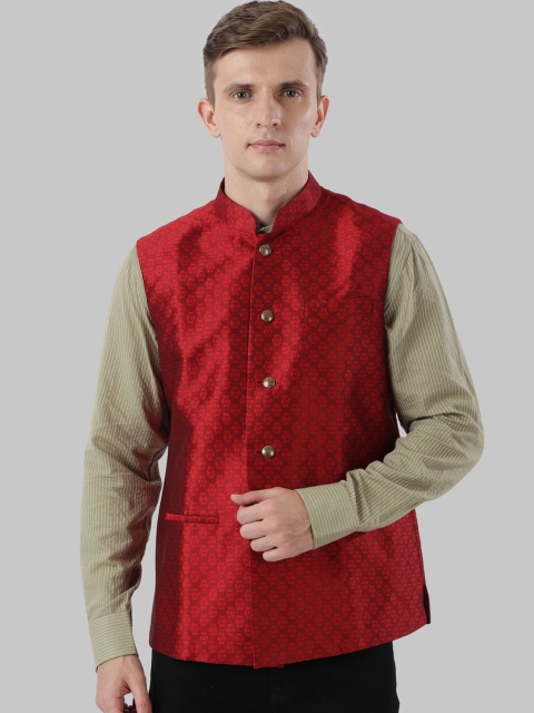

Ethnix by Raymond Men Red Self Design Tailored Jacket