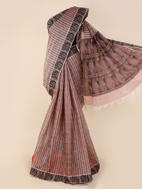 

Pothys Pink & Black Pure Cotton Striped Saree