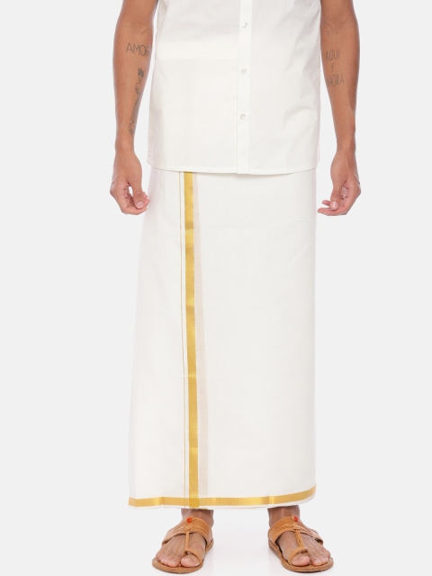 

UATHAYAM Men White Solid Dhoti