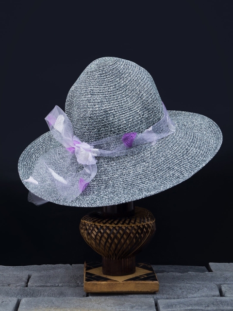 

Golden Peacock Women Grey Woven-Design Straw Sun Hat