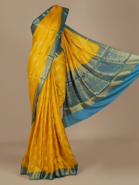 

Pothys Yellow Woven Design Poly Chiffon Saree