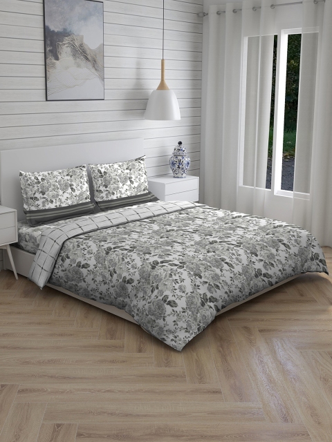 

Layers Grey & White Floral Printed Double Queen Bedding Set With Comforter