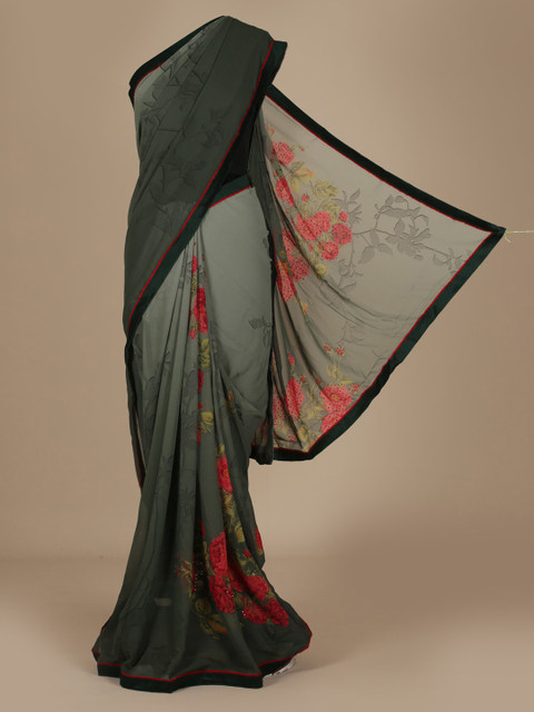 

Pothys Green & Grey Poly Chiffon Printed Saree