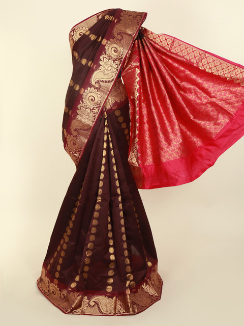 

Pothys Brown & Gold-Toned Pure Silk Woven Design Kanjeevaram Saree