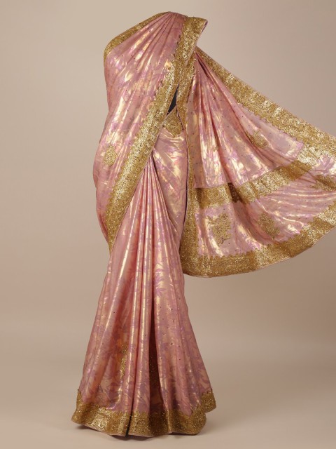 

Pothys Pink & Gold-Toned Jute Silk Printed Saree