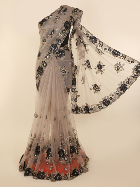 

Pothys Tan Brown Embellished Net Saree