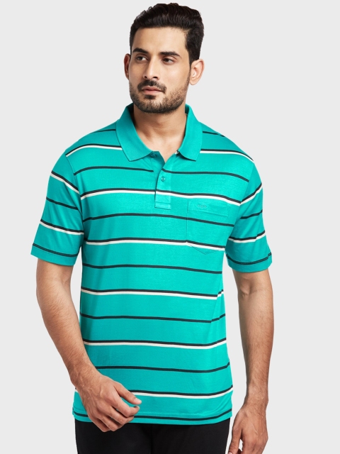 

ColorPlus Men Green Striped Polo Collar T-shirt