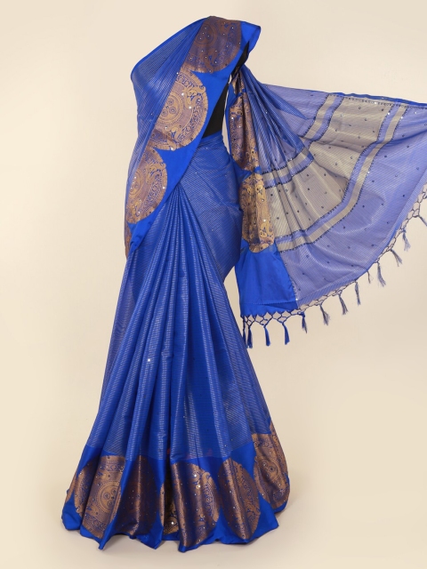 

Pothys Blue Polycotton Checked Banarasi Saree