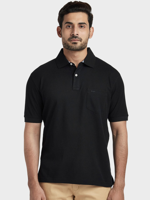 

ColorPlus Men Black Solid Polo Collar T-shirt