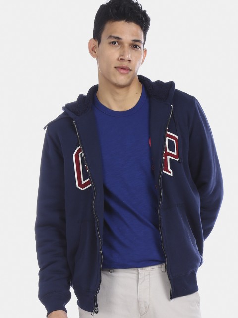 

GAP Men Navy Blue Appliqued Logo Hooded Sweatshirt