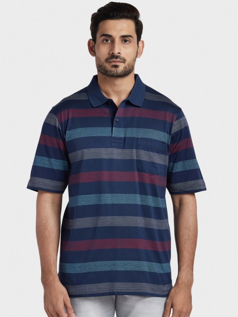 

ColorPlus Men Multicoloured Striped Polo Collar T-shirt, Multi