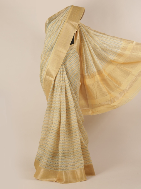 

Pothys Cream-Coloured Printed Linen Blend Saree