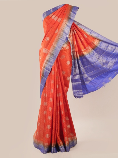 

Pothys Orange & Blue Jute Silk Checked Saree