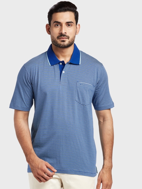 

ColorPlus Men Blue Striped Polo Collar T-shirt