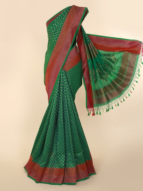 

Pothys Green Art Silk Checked Banarasi Saree