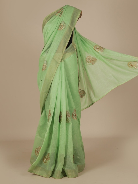 

Pothys Green Solid Poly Chiffon Saree