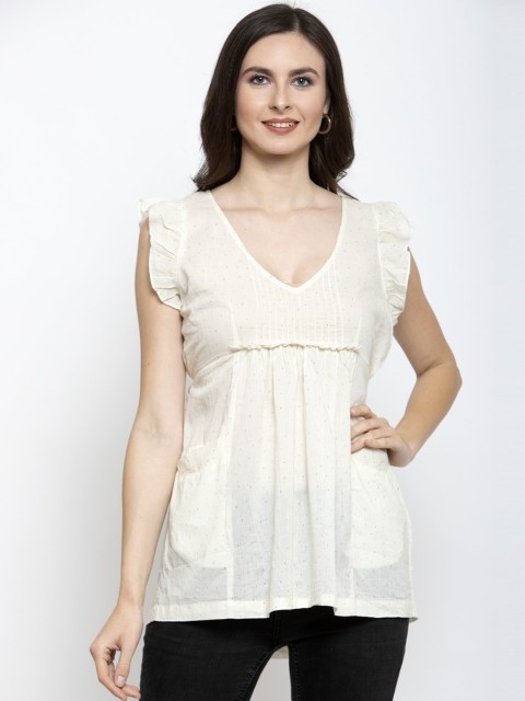 

Purple State Women Off-White Solid Empire Top