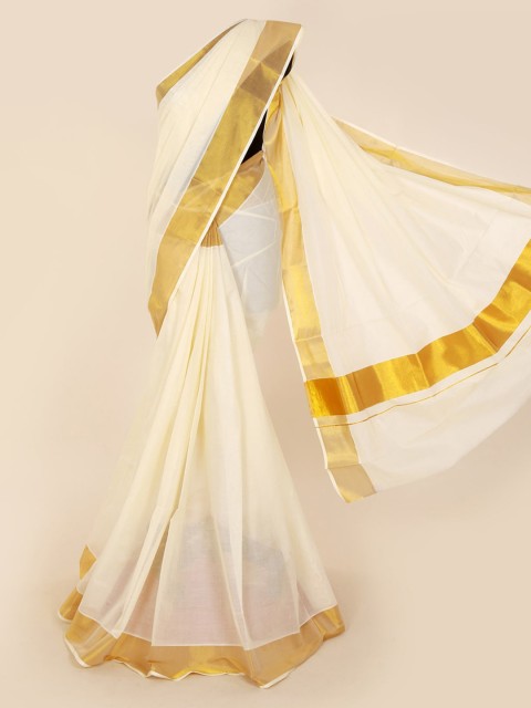 

Pothys Off-White & Gold-Toned Pure Cotton Solid Saree