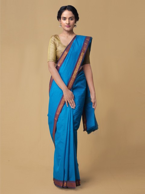 

Unnati Silks Blue Solid Venkatgiri Saree