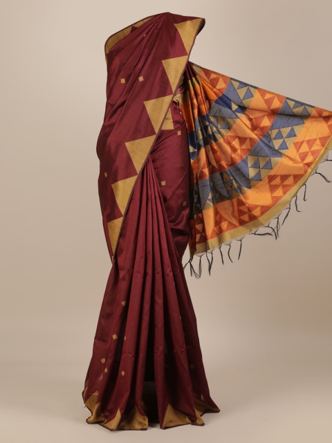 

Pothys Maroon & Gold-Toned Jute Silk Woven Design Saree