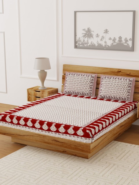 

LIVING ROOTS White & Red Floral Printed 144TC Cotton Double Bedsheet with 2 Pillow Covers