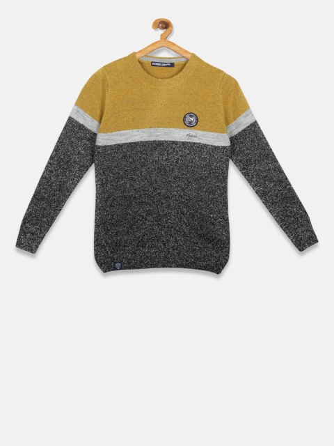 

Monte Carlo Boys Mustard Yellow & Charcoal Grey Colourblocked Pullover Sweater