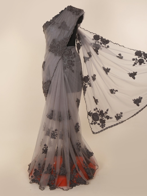 

Pothys Grey Embroidered Net Saree